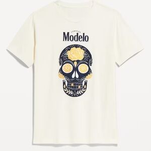 ModelCo Men's Cream Tee with Navy and Yellow Sugar Skull Graphic